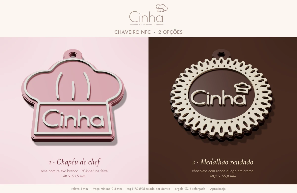 As duas opções de chaveiro NFC da Cinha